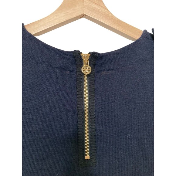 Tory Burch Blue Sweater Womens Size S Short Sleeve Merino Wool Back Zip - Picture 7 of 13